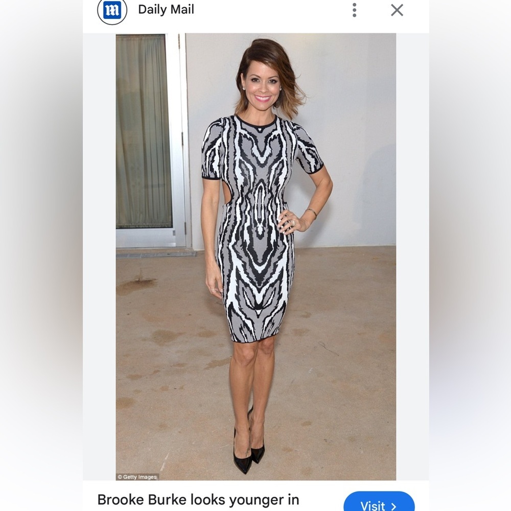Torn By Ronny Kobo Bodycon 3/4 Sleeve Tiger print Midi Dress Womens M Open Back